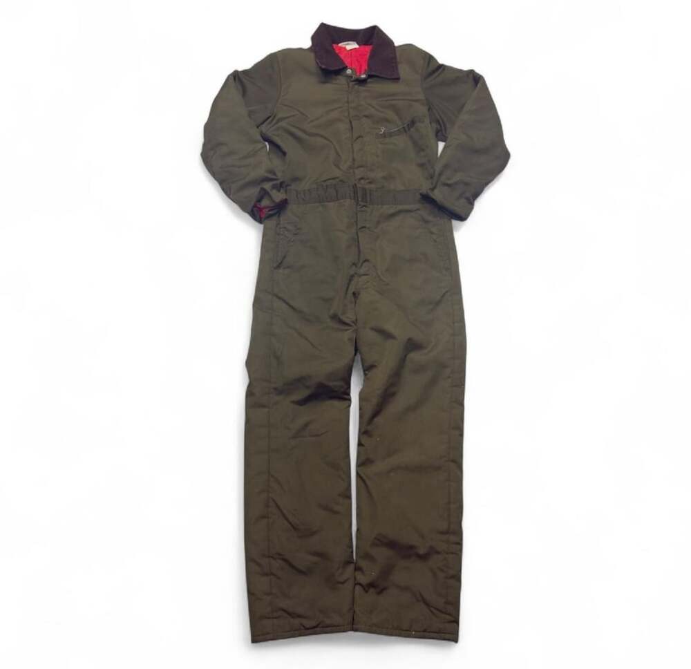 Five Point Insulated Coveralls Size Small Reg Green Quilted Corduroy Collar
